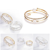 Gold Pearl & Crystal Bangle Bracelet Set | Adjustable Stackable Bracelets for Women | Luxury Fashion Jewelry